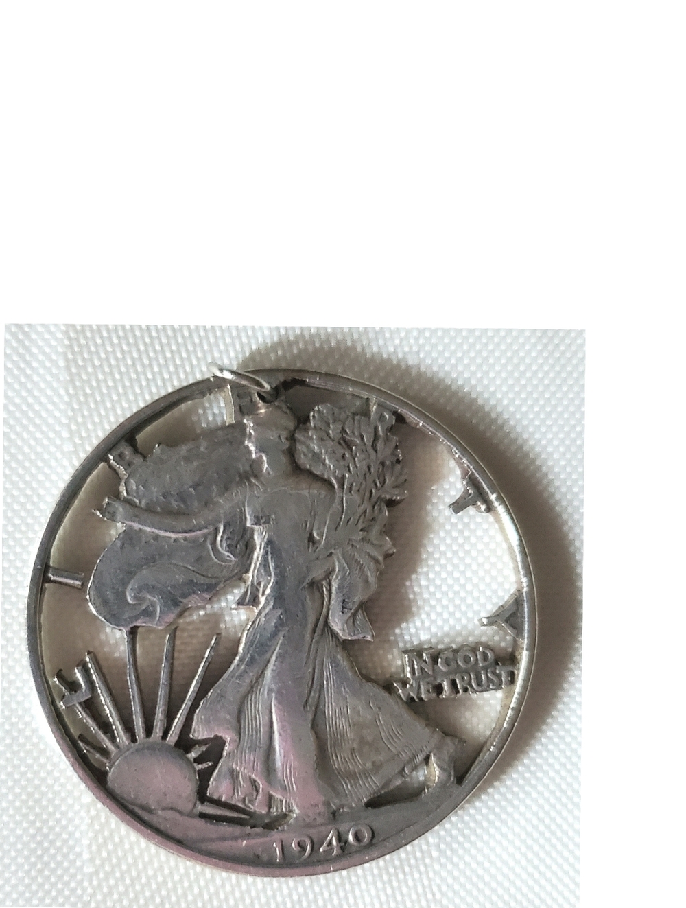 Vintage 1940 Silver Half Dollar Walking Liberty Cut Out Pendant